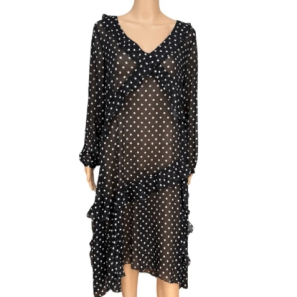 Anthropologie Black and White Polka Dot Long Sleeve Dress - Picture 7 of 7